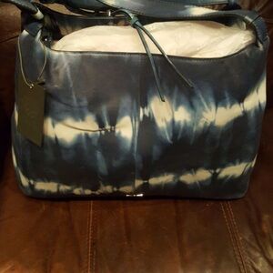 Vince Camuto Navy and White Tie-Dye Hobo Bag